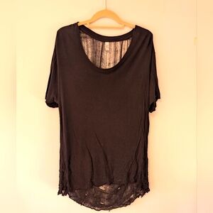 Distressed viscose cobweb t-shirt black Large